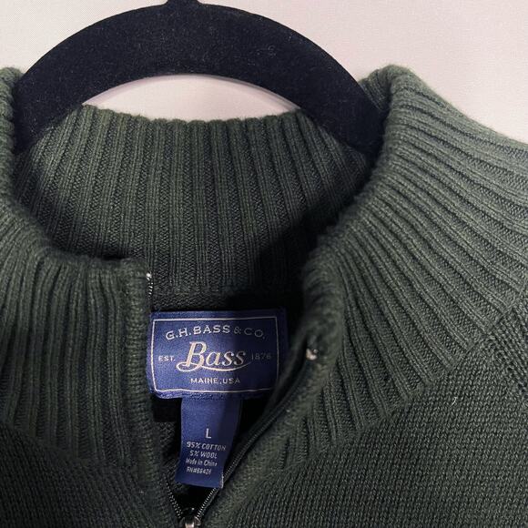 GH Bass Co Mens Large L Hunter Green Cotton Wool 1/4 Zip Pullover Sweater Knit - Picture 7 of 8